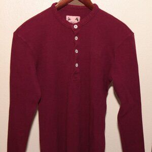 Wolf Vs Goat Burgundy Waffle Knit Henley XS Made in USA